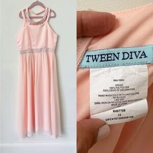 Tween Diva Pink Beaded Rhinestone Formal Maxi Dress Size 12
